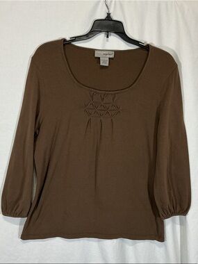 🌼Vintage🌼 Designers Originals Brown Scoop Neck Tee with Front Smocking
